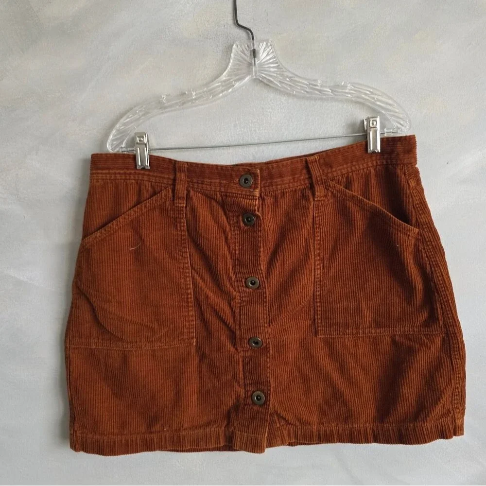 J. Crew Corduroy Brown Cotton Mini Skirt Button Front Women Sz 14